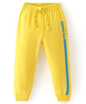 Babyhug Cotton Looper Knit Full Length Text Printed Lounge Pant - Yellow