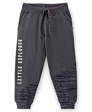 Babyhug Cotton Looper Knit Full Length Lounge Pant Text Printed - Charcoal Grey