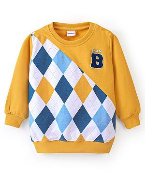 Babyhug Cotton Knit Full Sleeves Cut & Sew Printed with Terry Embroidery Detailing Sweatshirt - Yellow
