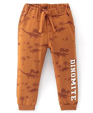 Babyhug Cotton Looper Full Length Lounge Pant Dino Printed - Orange