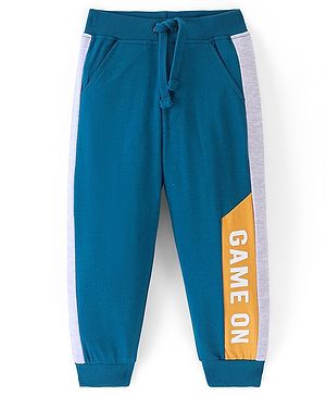 Babyhug Cotton Looper Knit Full Length Track Pants Text Print - Blue