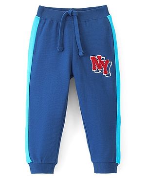 Babyhug Full Length Cotton Looper Lounge Pant with Terry Applique Embroidery-Navy Blue