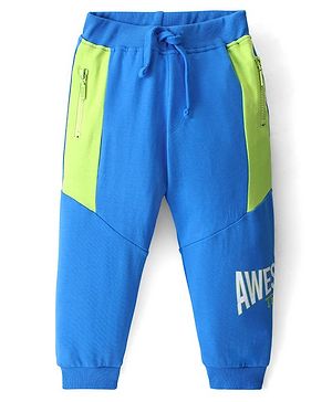 Babyhug Cotton Looper Knit Full Length Lounge Pant Text Print - Blue