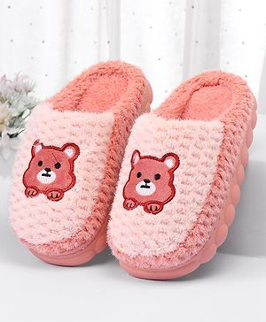 Cute Walk by Babyhug Slip On Teddy Embroidered Winter Booties - Pink