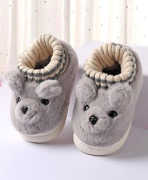 Cute Walk by Babyhug Fur Bear Face Applique  Winter Booties - Beige