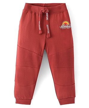 Babyhug Cotton Looper Knit Adventure Text Printed Lounge Pant - Rust