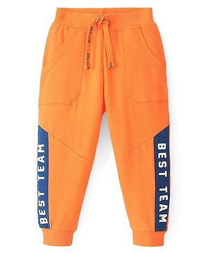 Babyhug Cotton Looper Knit Full Length Lounge Pant Text Printed - Orange