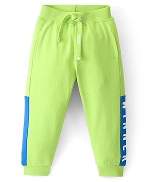 Babyhug Cotton Looper Knit Full Length Lounge Pant Text Printed - Lime Green
