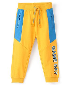 Babyhug Cotton Looper Knit Full Length Track Pants Text Print - Yellow