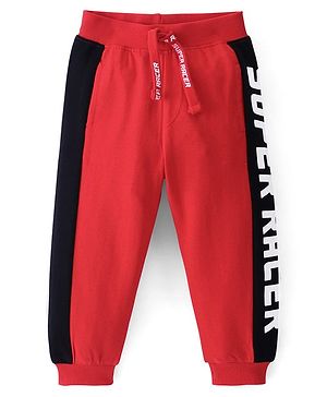 Babyhug Cotton Looper Knit Full Length Lounge Pant Text Printed - Red