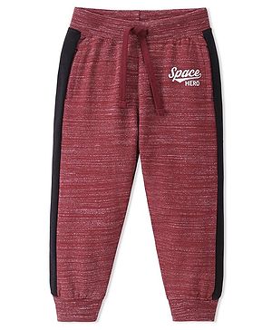 Babyhug Cotton Knit Full Length Lounge Pant With Text Print - Maroon
