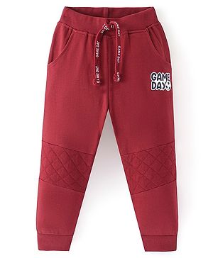 Babyhug Cotton Looper Knit Game Day Text Printed Lounge Pant - Red