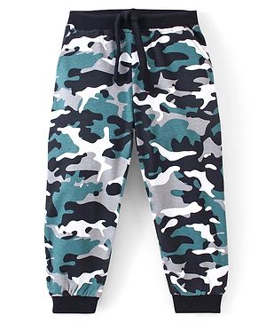 Babyhug Cotton Looper Full Length Lounge Pant Camo Print- Grey Black & Green
