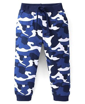 Babyhug Cotton Looper Knit Full Length Lounge Pant Camoflage Print - Blue