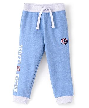 Babyhug Cotton Looper Knit Full Length Track Pant Text Print - Blue