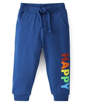 Babyhug Cotton Looper Knit Full Length Lounge Pant Text Printed - Navy Blue