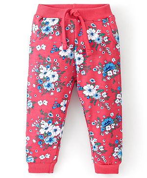 Babyhug Cotton Looper Knit Full Length Lounge Pant Floral Print - Red