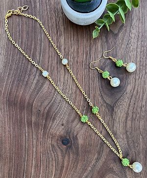 Tiny Closet Set Of 2 Beaded & Chain Necklace With Earrings - Green