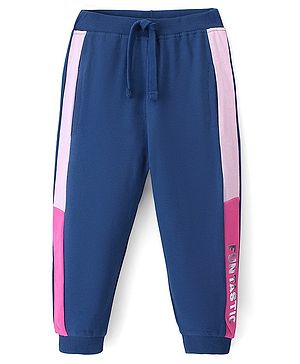 Babyhug Cotton Looper Knit Full Length Lounge Pant Text Printed - Blue