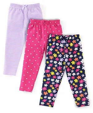 Babyhug Cotton Lycra Full Length Leggings Floral Print Pack of 3 - Multicolour