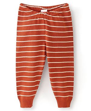 Babyhug Woollen Full Length Fleece Pant Striped- Brown