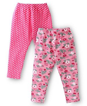 Babyhug Cotton Lycra Knit Full Length Stretchable Legging Floral Print Pack of 2 - Pink
