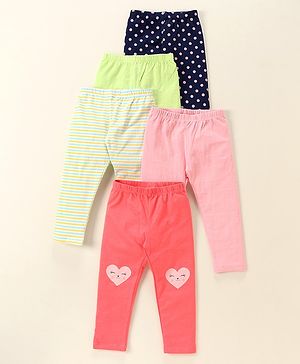 Babyhug Cotton Lycra Knit Full Length Solid Color Stretchable Leggings Pack of 5 - Multicolor