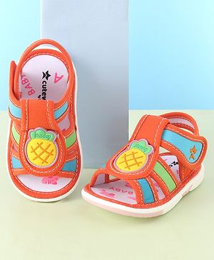 Cute Walk by Babyhug Musical Sandals With Velcro Closure Pineapple Patch- Orange