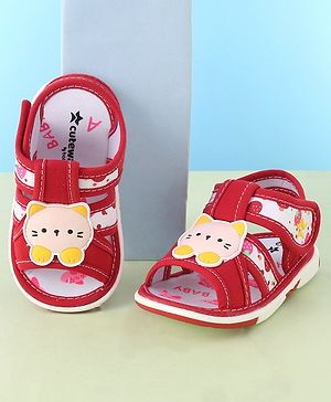 Cute Walk by Babyhug Musical Sandal With Velcro Closure & Kitty Applique- Red