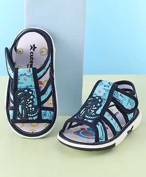 Cute Walk by Babyhug Velcro Closure Musical Sandals with Dino Applique - Navy Blue