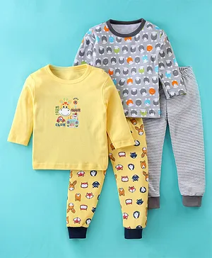 Kidi Wav Pack Of 4  Full Sleeves Animal & Vehicle Printed Tee With Pants - Multi Colour