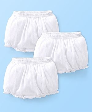 Babyhug 100% Cotton Knit Premium Pointelle Fabric Bloomers Pack Of 3 - White