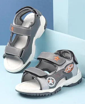 Cute Walk by Babyhug Double Velcro Closure Star Printed Sandals - Grey