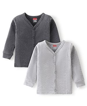 Babyhug Full Sleeves Solid Color Thermal Inner Wear Pack of 2 - Grey