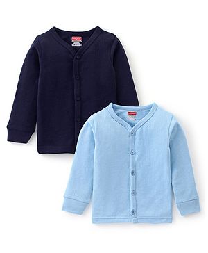 Babyhug Cotton Full Sleeves Thermal Wear Solid Pack Of 2 - Blue