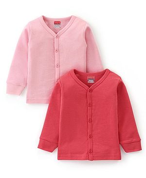 Babyhug Cotton Full Sleeves Thermal Wear Solid Pack Of 2 - Pink & Red