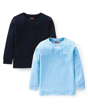 Babyhug Full Sleeves Solid Thermal Vests Pack of 2 - Blue