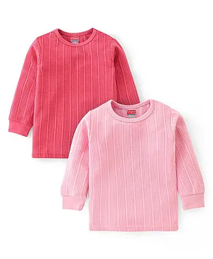 Babyhug Full Sleeves Solid Thermal Vests Pack of 2 - Coral & Pink