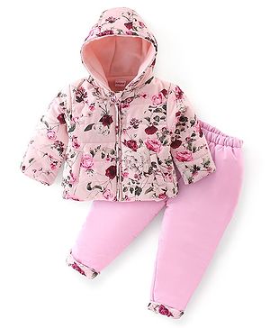 Babyhug Full Sleeves Winter Wear Suit Set Floral Print - Pink