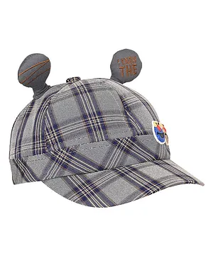 Kid-O-World Checkered & Smiley Patched Horn Detailed Cap - Grey