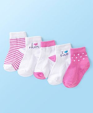 Cute Walk by Babyhug Non Terry Knit Anti Bacterial Ankle Length Stripes Design Socks Pack of 5 - Multicolour