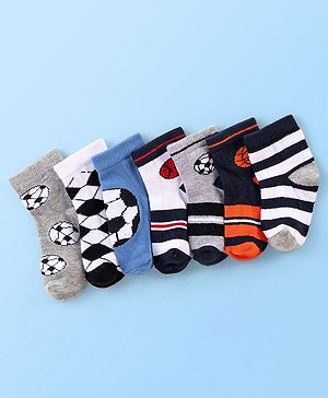 Cute Walk by Babyhug Anti Bacterial Ankle Length Socks Football Design Pack of 7 - Multicolour