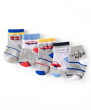 Cute Walk By Babyhug Non Terry Anti Bacterial Ankle Length Design Socks Pack of 5 - Multicolour