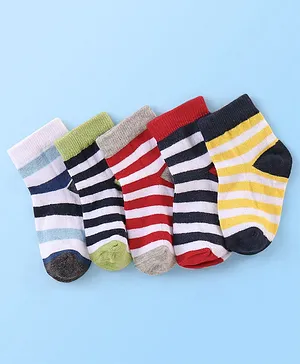 Footprints Pack Of 3 Organic Cotton Striped & Vehicle Printed Anti Skid  Socks - Blue White Green