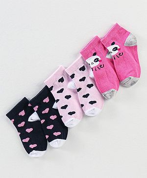 Cute Walk by Babyhug Anti Bacterial Ankle Length Socks Heart Design Pack Of 3 - Multicolour