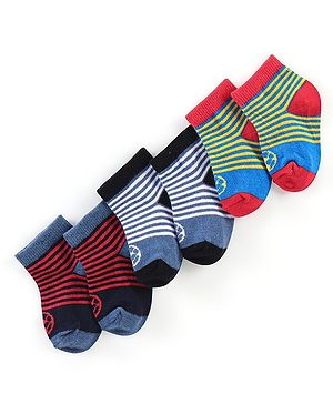 Cute Walk by Babyhug Anti Bacterial Anti Skid Ankle Length Socks Striped Design Pack Of 3 - Multicolour