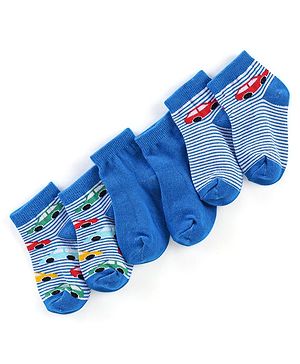 Cute Walk by Babyhug Anti Bacterial Ankle Length Socks Car Design Pack Of 3 - Multicolour