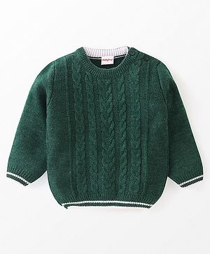 Babyhug Full Sleeves Cable Knit Sweater Solid- Green