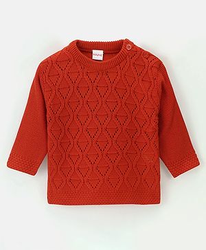 Babyhug Knit Full Sleeves Sweater With Cable Knit Design - Red