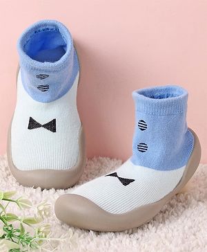 Cute Walk by Babyhug Slip On Sock Shoes Bow Design- Blue & White